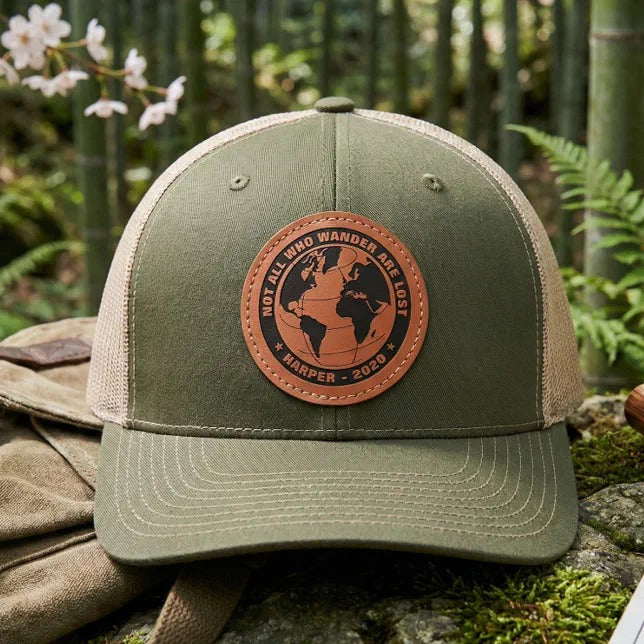 Not All Who Wander Are Lost – Compass Adventure Leather Patch Hat