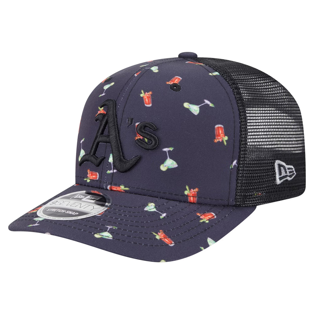 Men's Black Athletics Adventure Drinks Pattern Stretch-Snap Hat