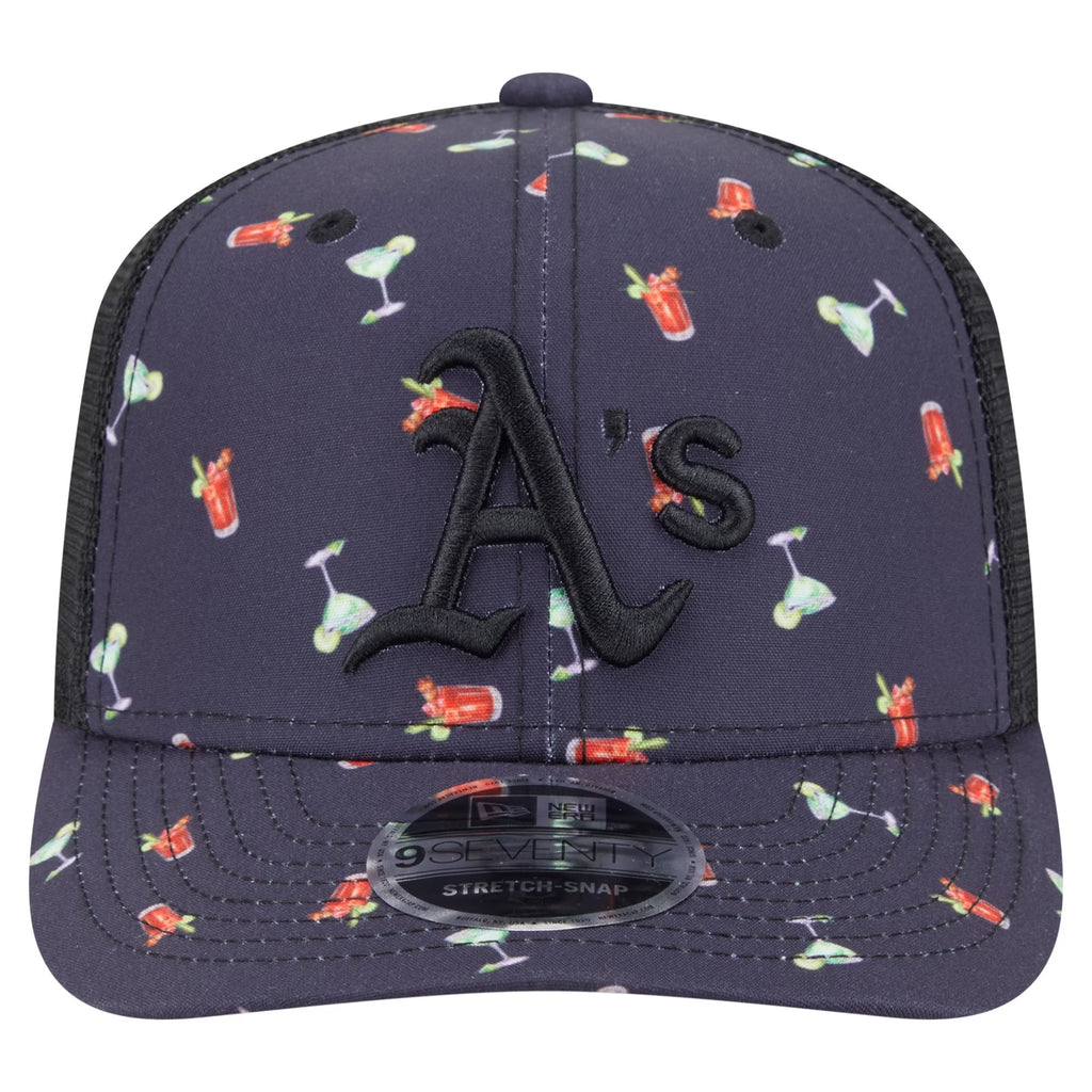 Men's Black Athletics Adventure Drinks Pattern Stretch-Snap Hat