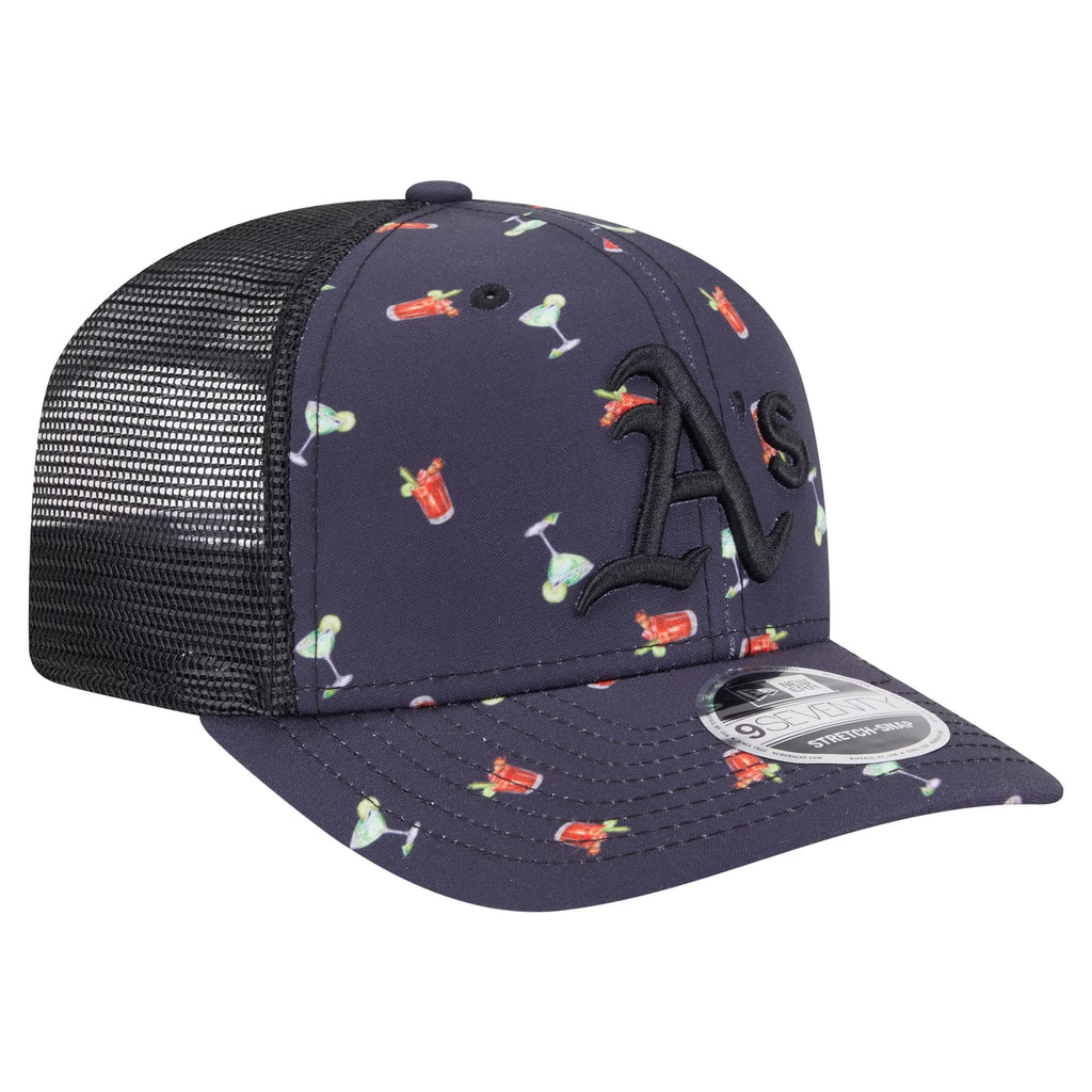 Men's Black Athletics Adventure Drinks Pattern Stretch-Snap Hat