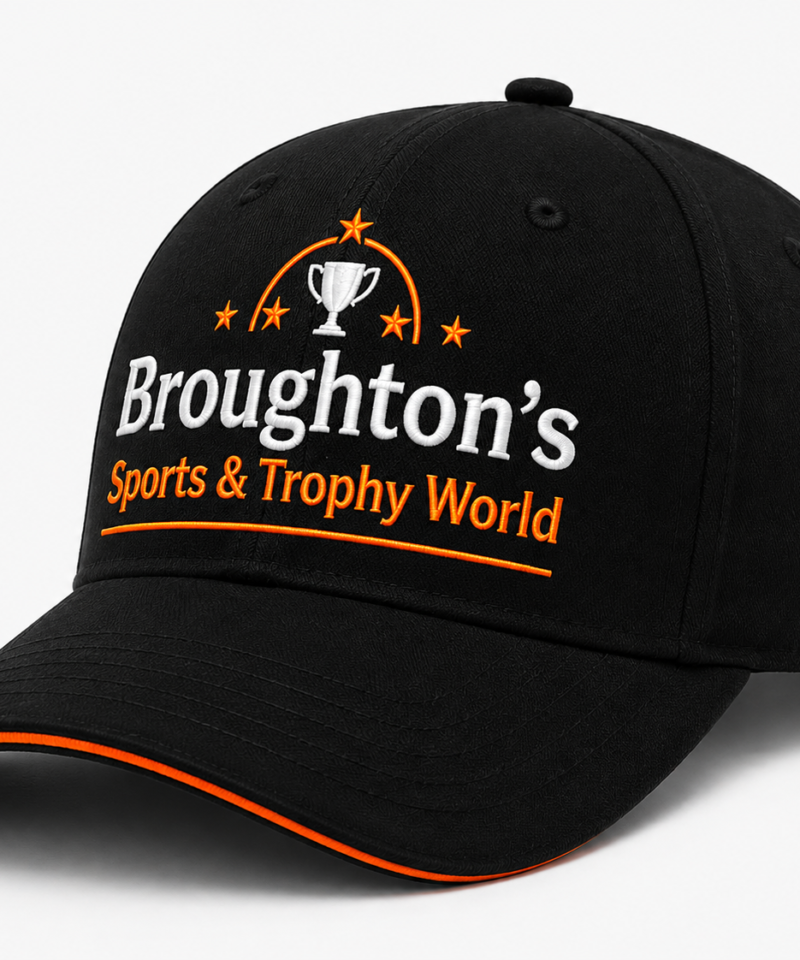 Broughton’s Sports & Trophy World Black Baseball Cap – Adjustable Sports Hat - Image 3